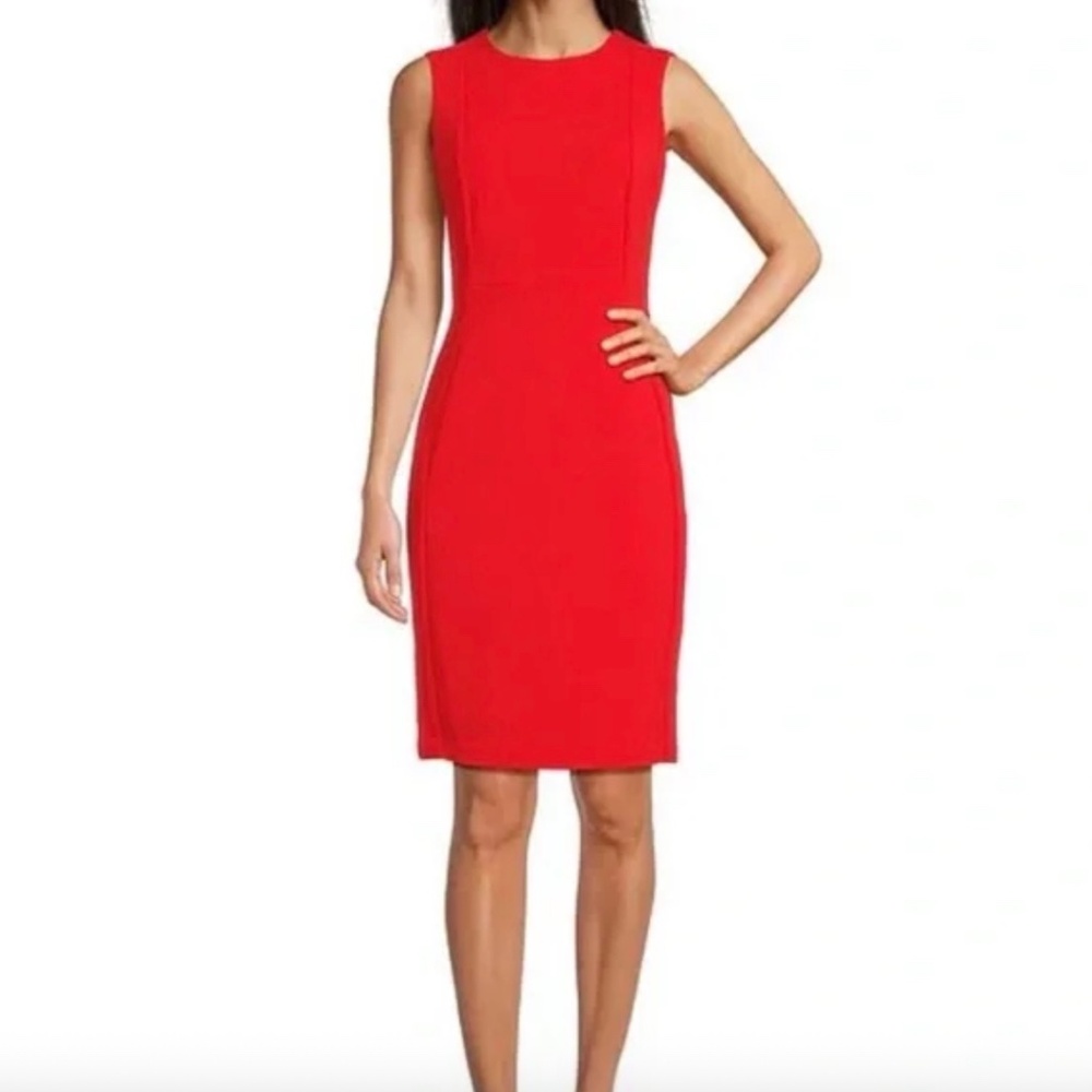NWOT Calvin Klein | Bright Red Scuba Stretch Sleeveless Sheath Dress Size 6